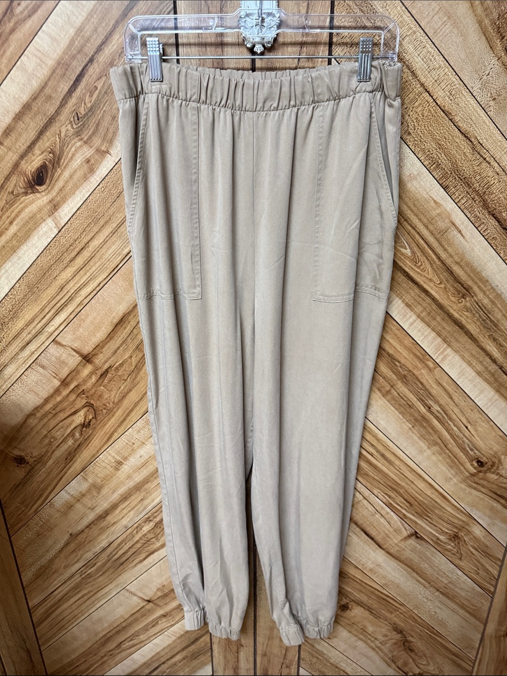 Reformation Tan bubble pants.